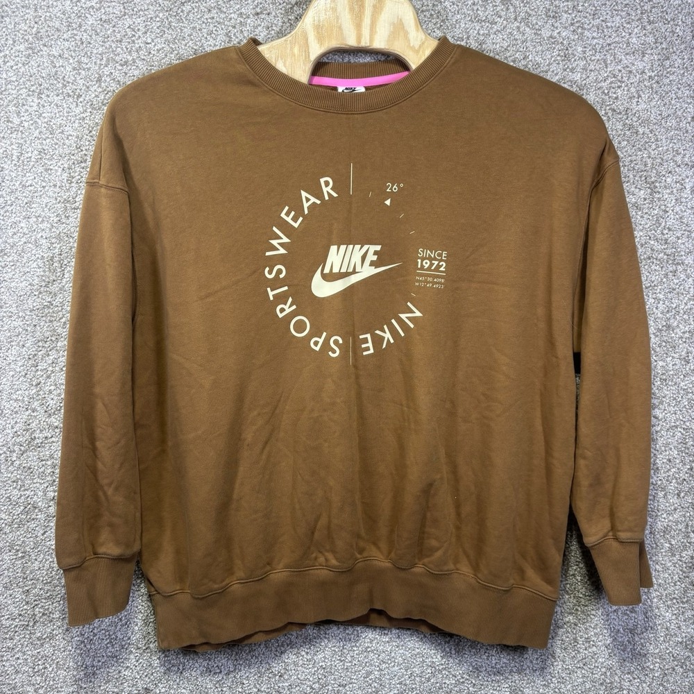 Nike Sportswear Womens XL Brown Fleece Crewneck Pullover Sweatshirt FD2434-270